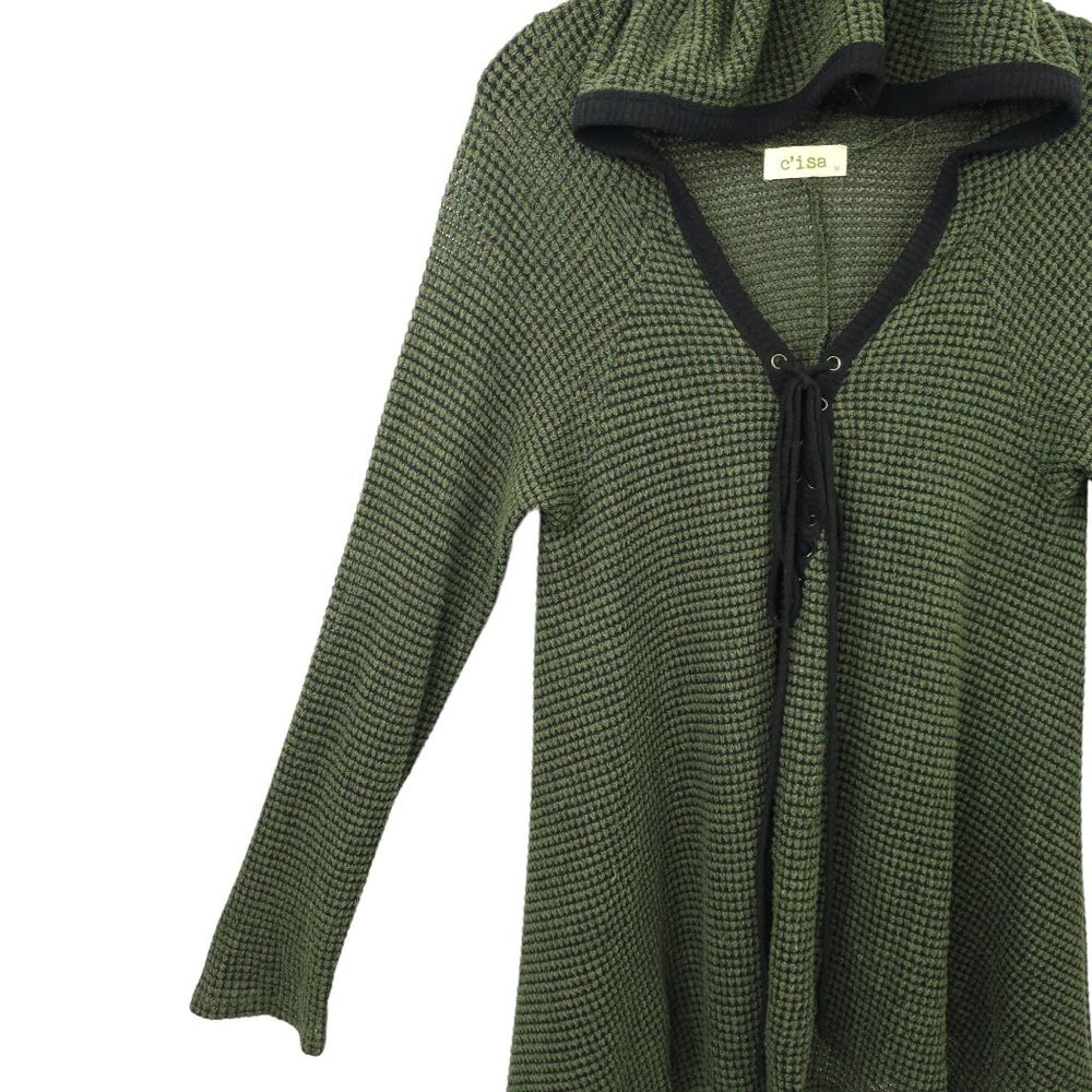 C'isa Hooded Pullover Sweater Womens Size M Green Side Slit Top Long Sleeve - Picture 10 of 15